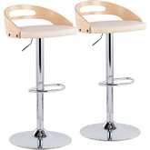 Cassis Adj Swivel Bar Stool in Chrome, Wood & Cream Leatherette (Set of 2)